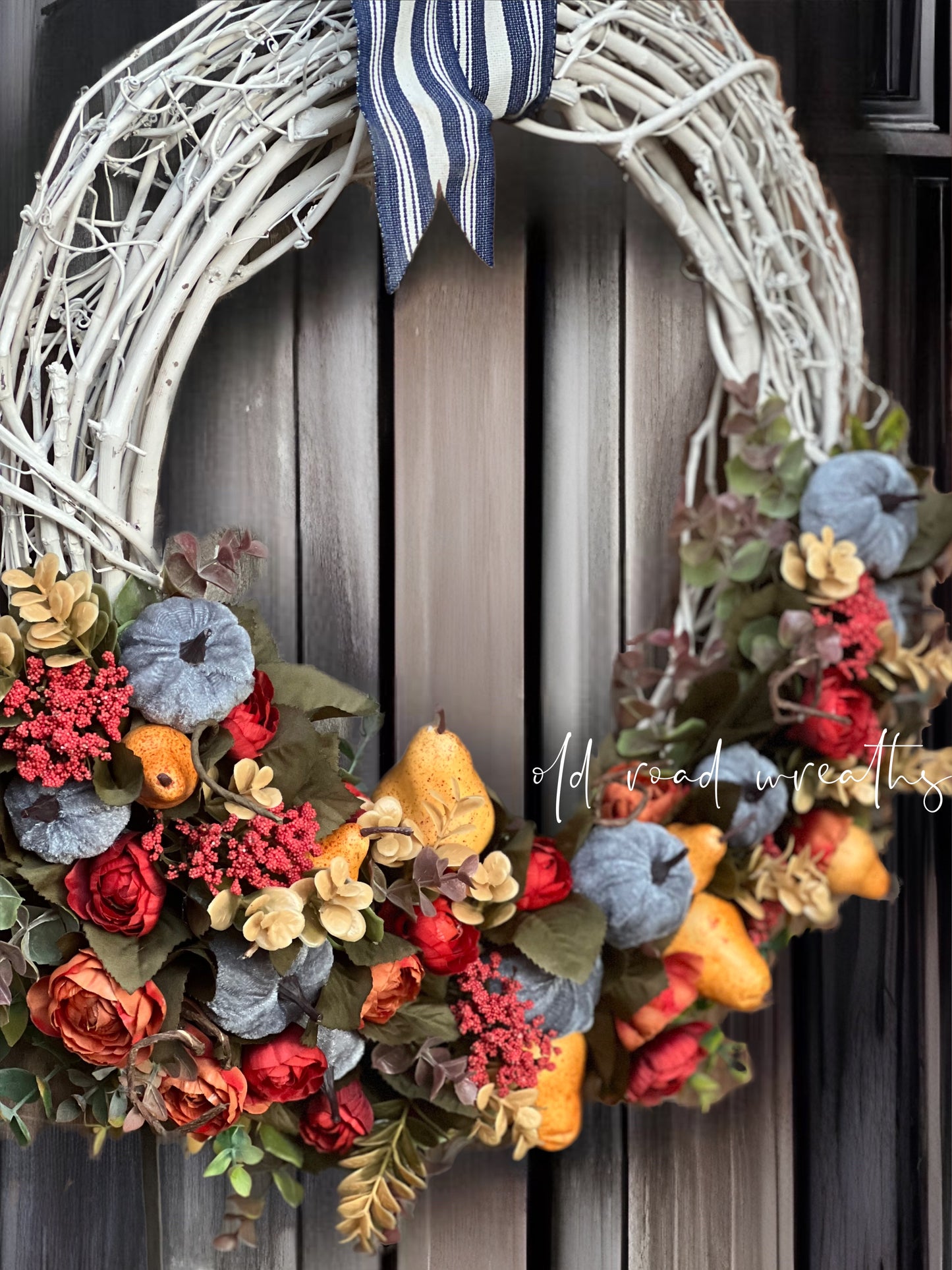 Velvet Pumpkin & Pear Fall Wreath, Reinie