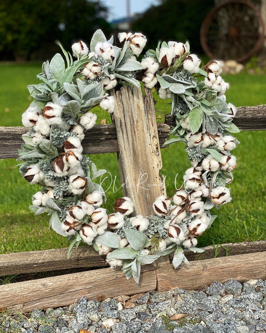 Cotton on Lambs Ear Wreath, Twill