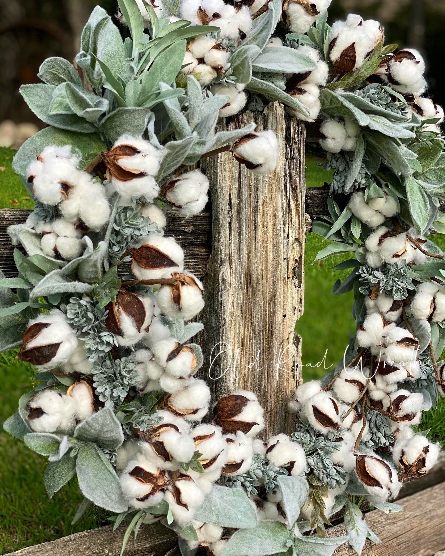 Cotton on Lambs Ear Wreath, Twill