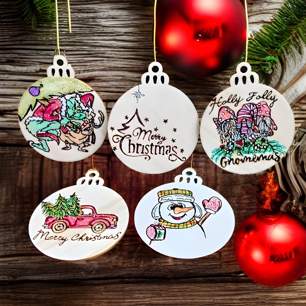 Burnt Wooden Christmas Ornaments