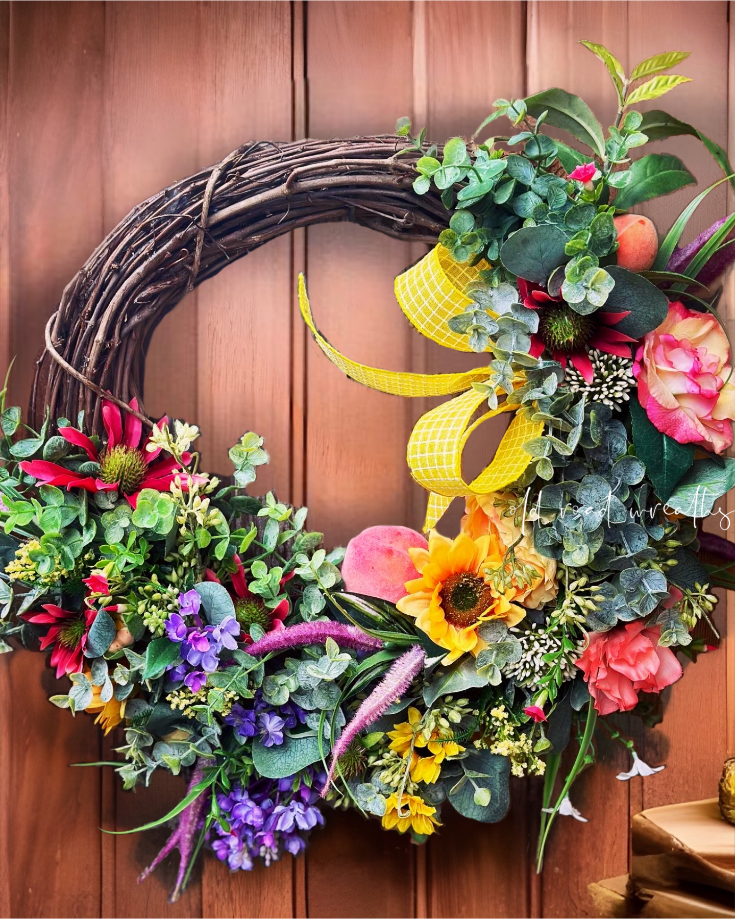 Sunflower Peach Medley Wreath, Dixie