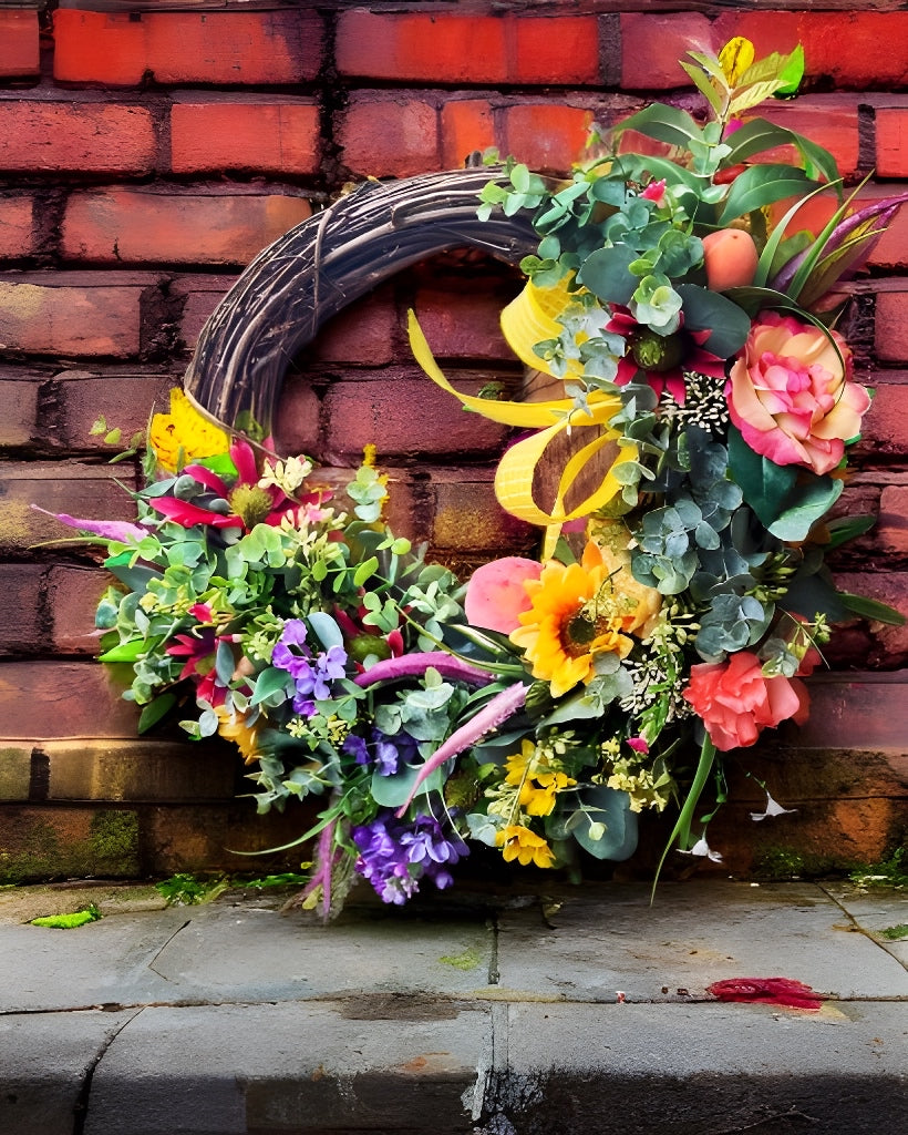 Sunflower Peach Medley Wreath, Dixie