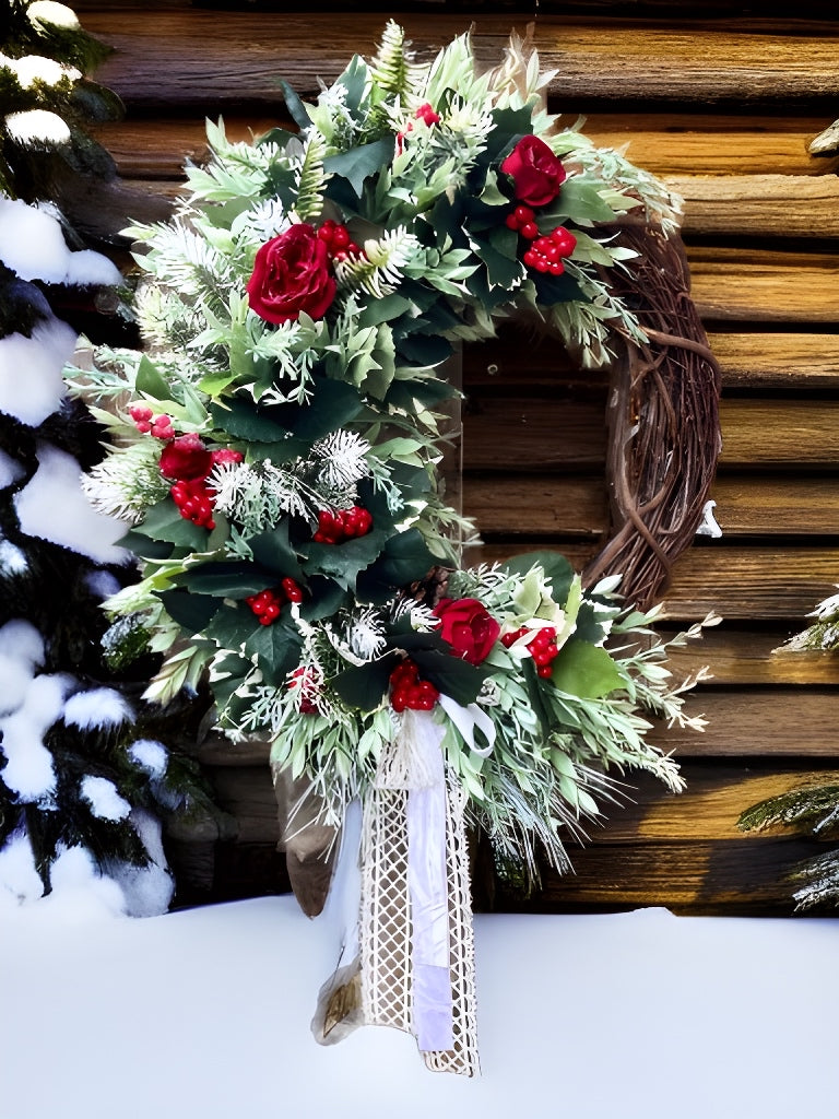 Mistletoe & Roses Wreath, Rosemary