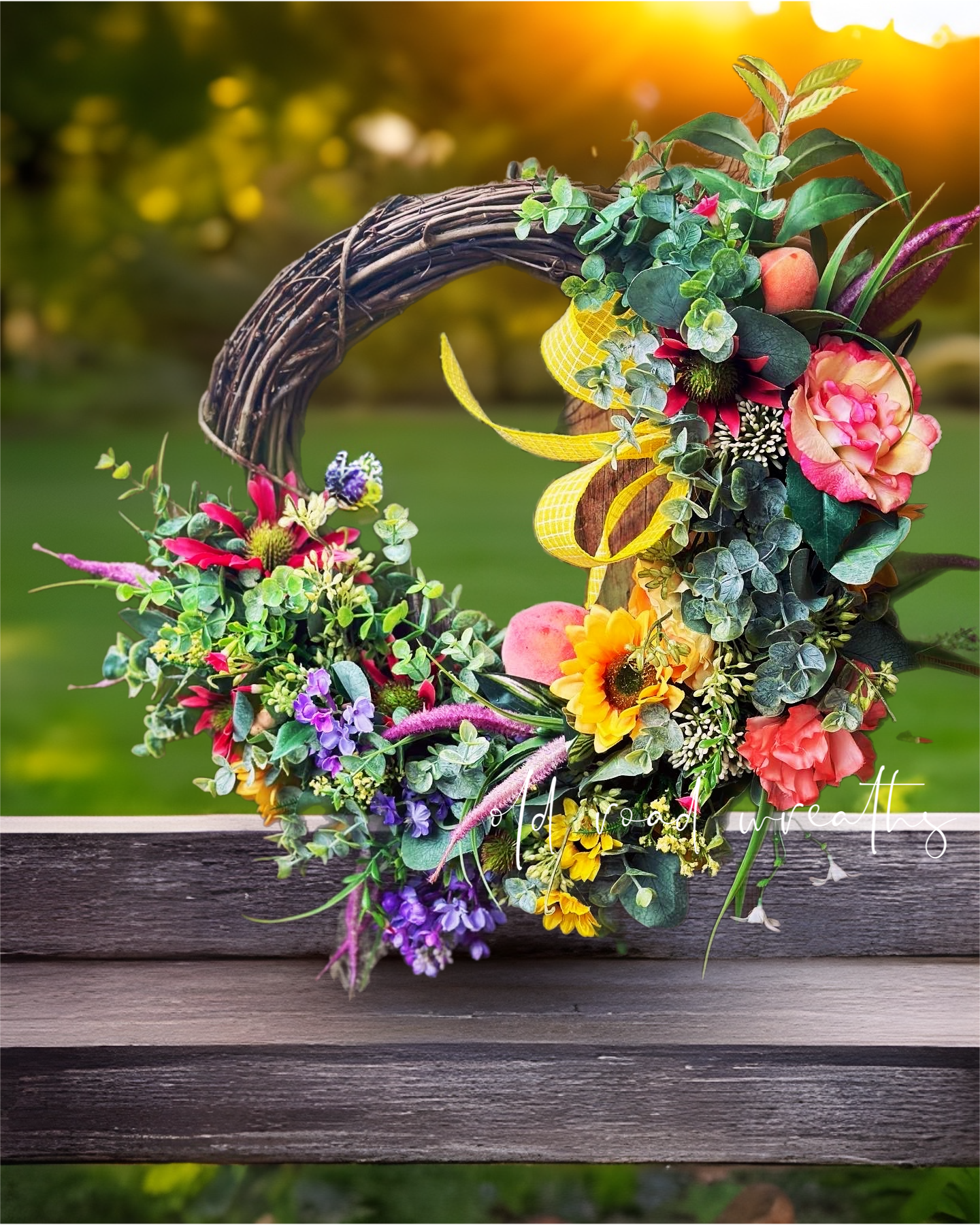 Sunflower Peach Medley Wreath, Dixie