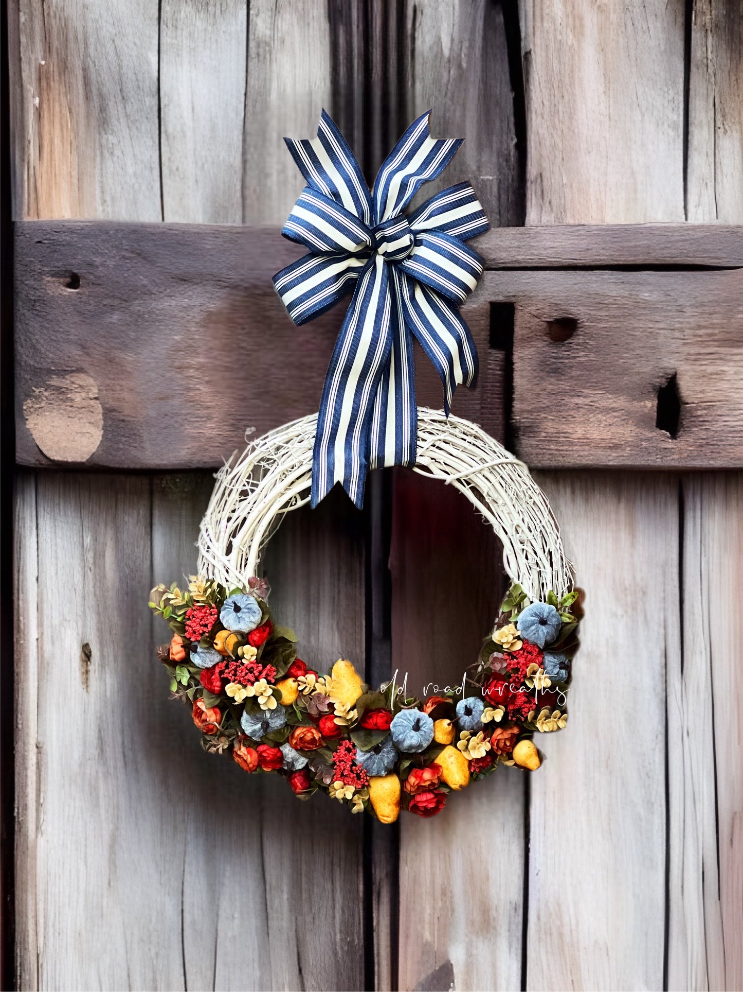 Velvet Pumpkin & Pear Fall Wreath, Reinie
