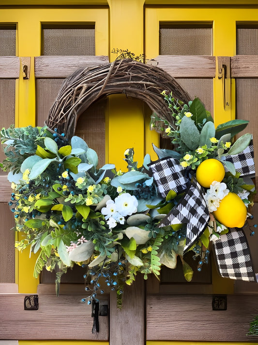 Lemon Berry Plaid Wreath, Meyer